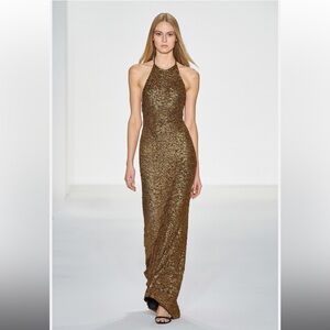 Badgley Mischka Strapless Gold Sequin Gown Size 4